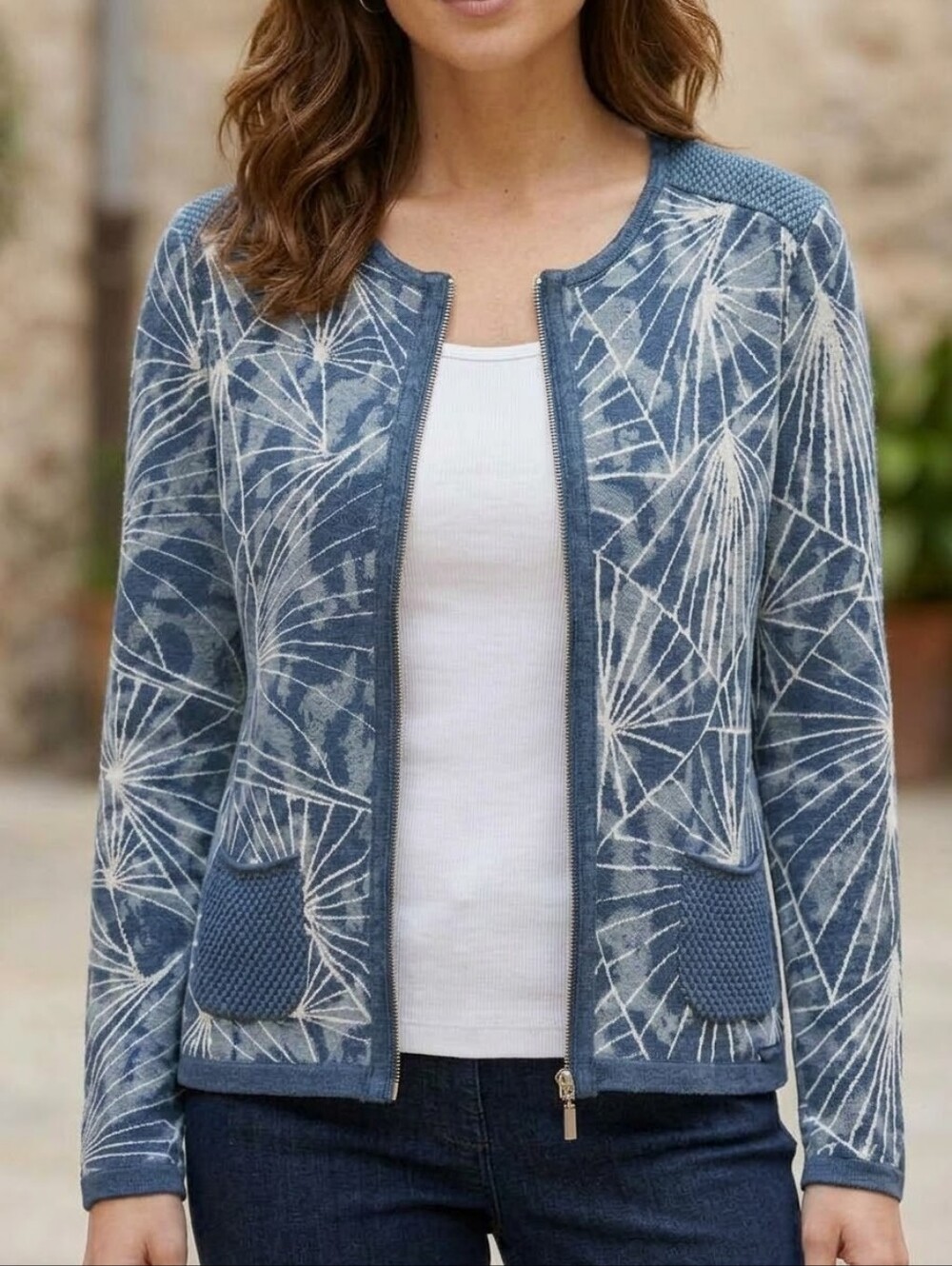 Blue Willi's Navy and Light Blue Geometric Zip Cardigan